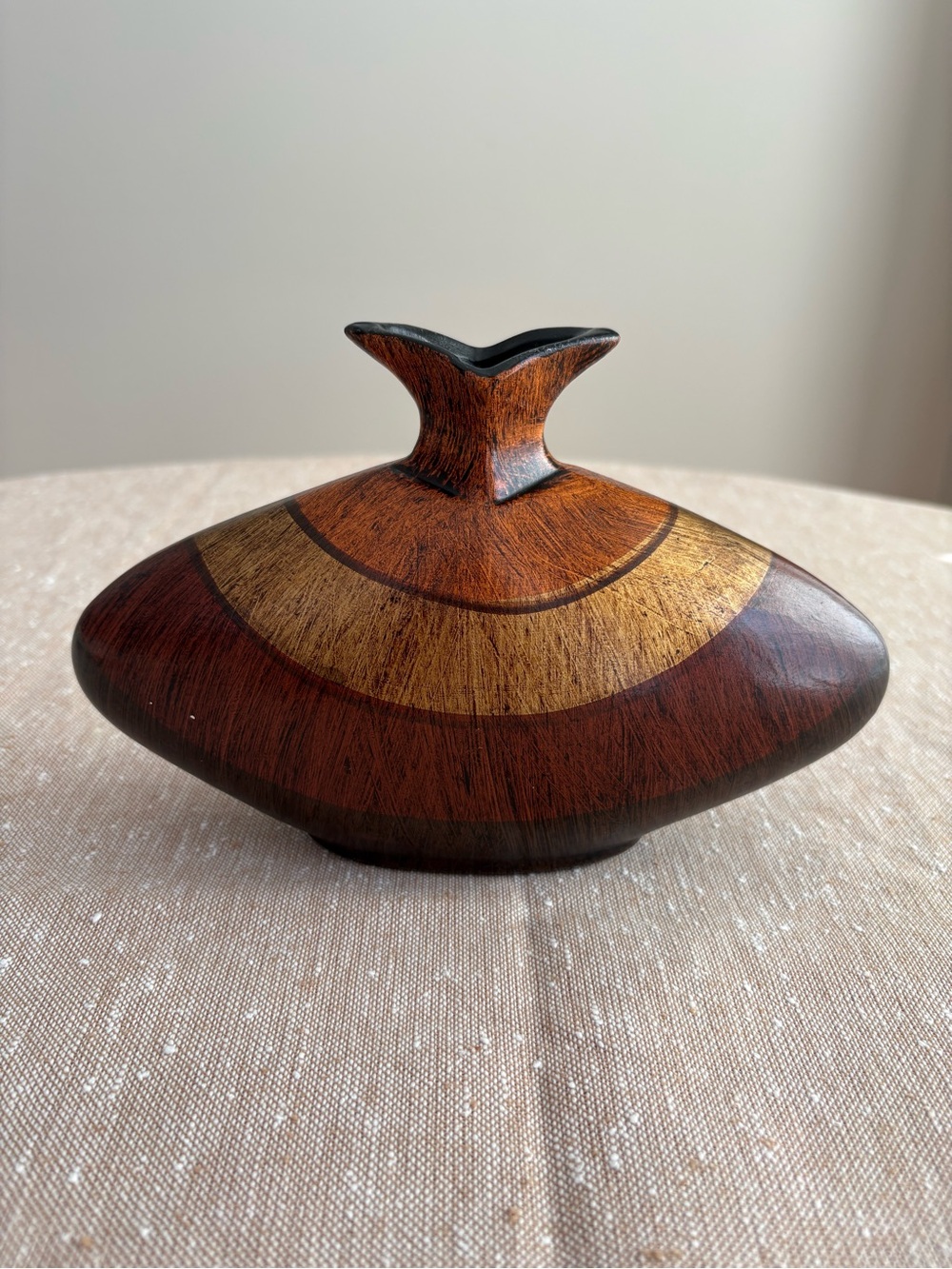 Vintage MCM Vase, Woodgrain Ceramic Art Pottery, Brutalist Japandi Bud Vase